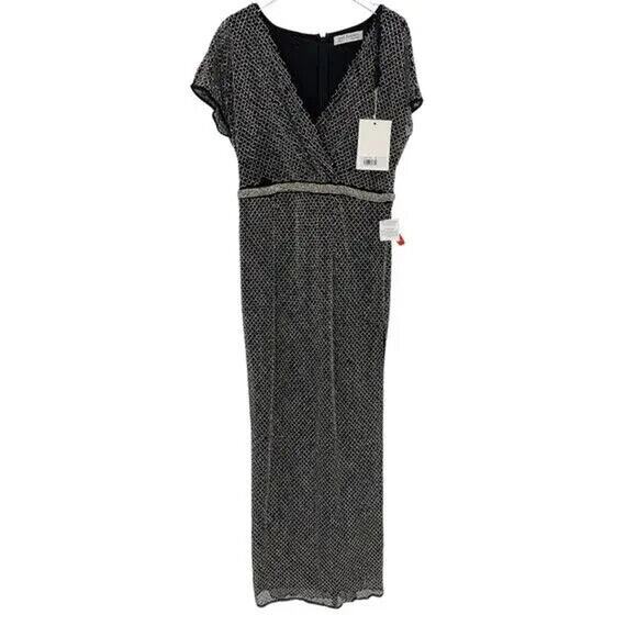 Mac Duggal BEADED WRAP V-NECK SHORT‎ SLEEVE MIDI DRESS Size 8 93787 NWT - Picture 3 of 8